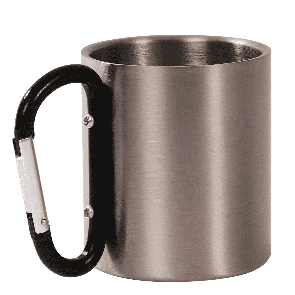 Mug Inox poignée mousqueton argent - Hauteur 9 cm - Ø 7.9 cm - 11 oz - 325  ml